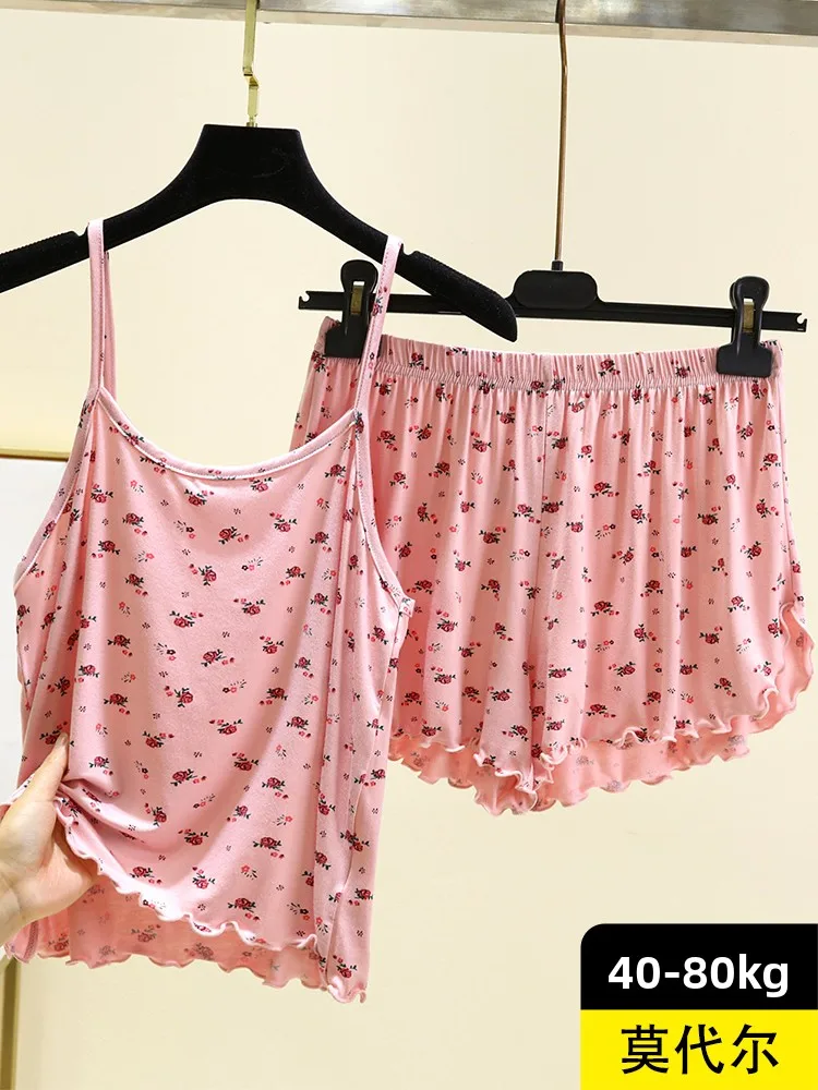 مشروط حزام ort مجموعة الصيف فضفاض Svel الأزهار Spwear حجم كبير ملابس المنزل رقيقة قطعتين مجموعة ملابس نسائية غير رسمية