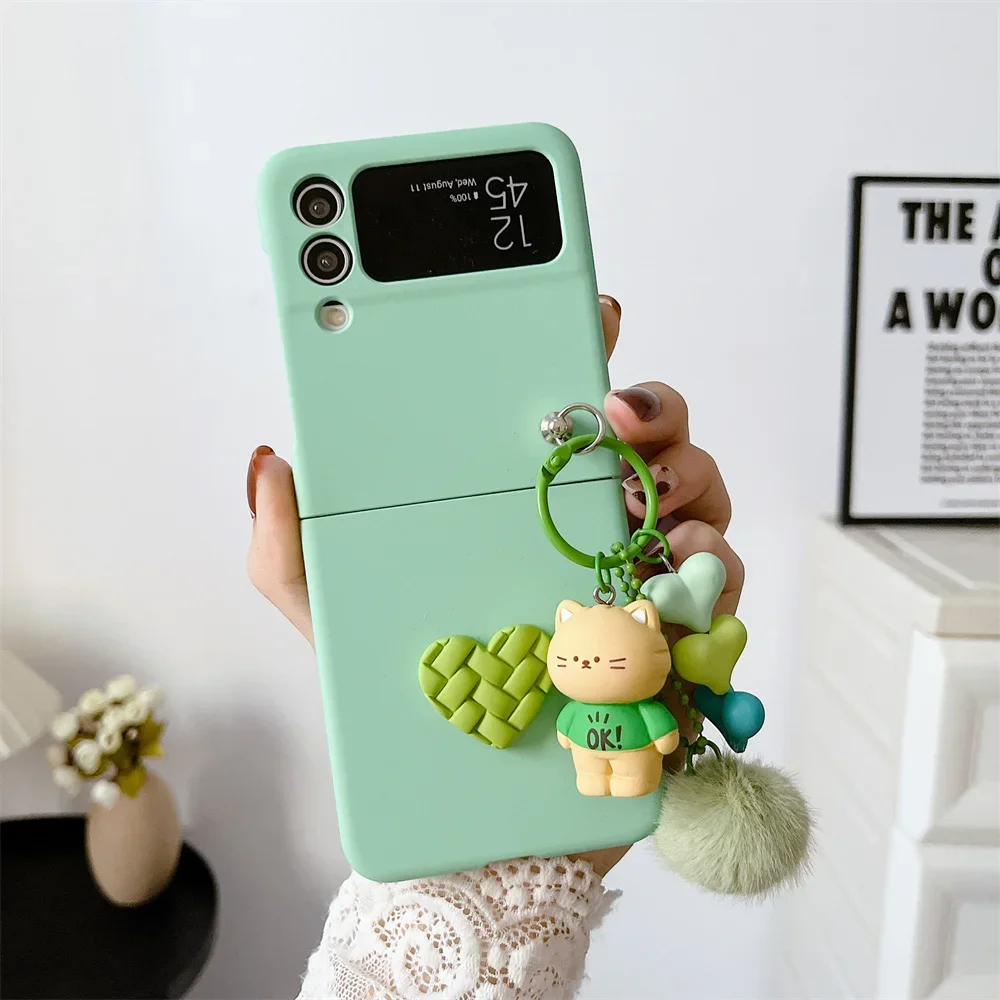 Phone Case For Galaxy Z Flip6 Cartoon Bear Plush Heart Folding Case Samsung Zflip5 Z Flip 3 4 5 6 Z Flip3 Flip4 Slim Cover With