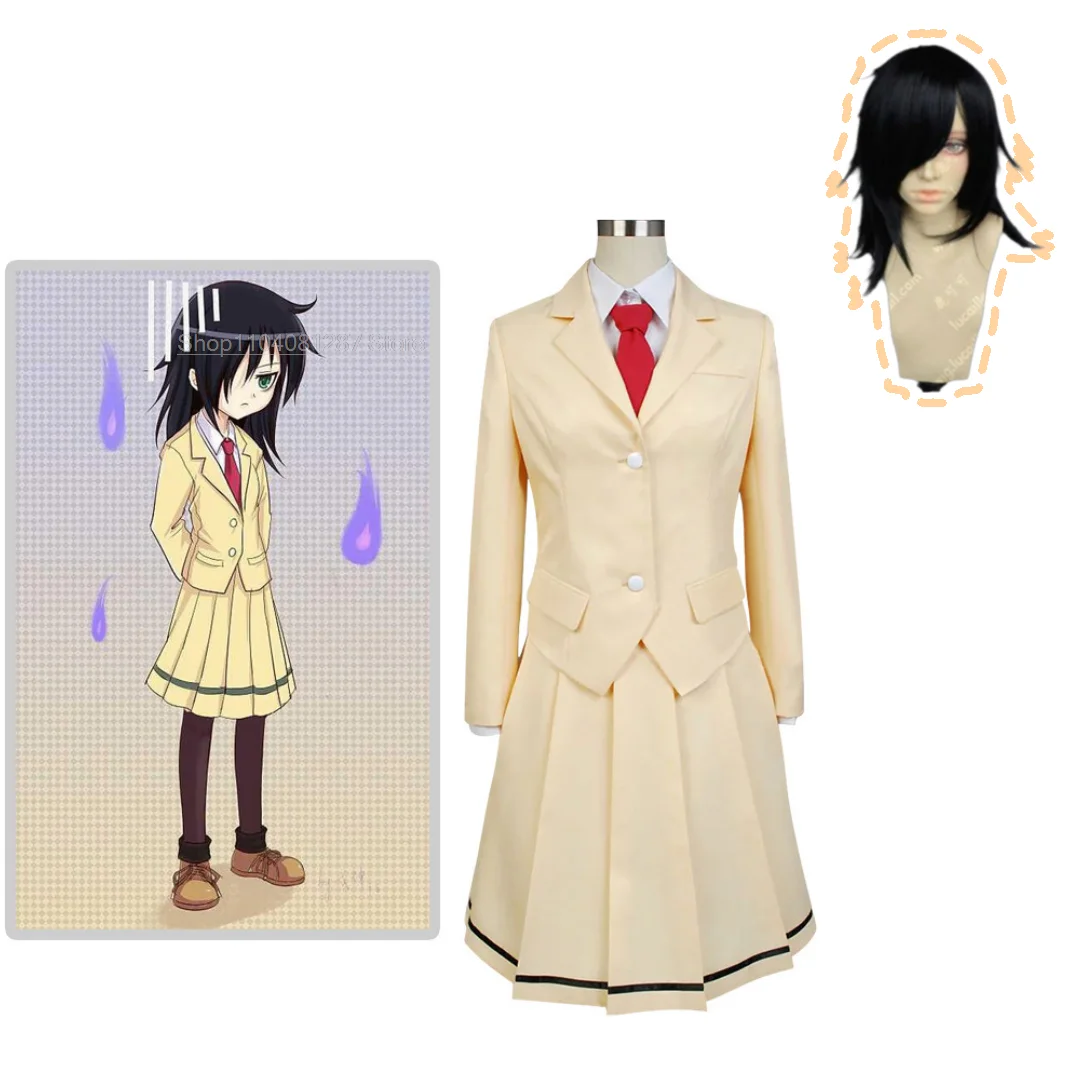 Anime WataMote Tomoko Kuroki Cosplay Costume Women Girls Lovely Yellow Jk Skirt Uniform Outfits Halloween Suit Wig roleplay