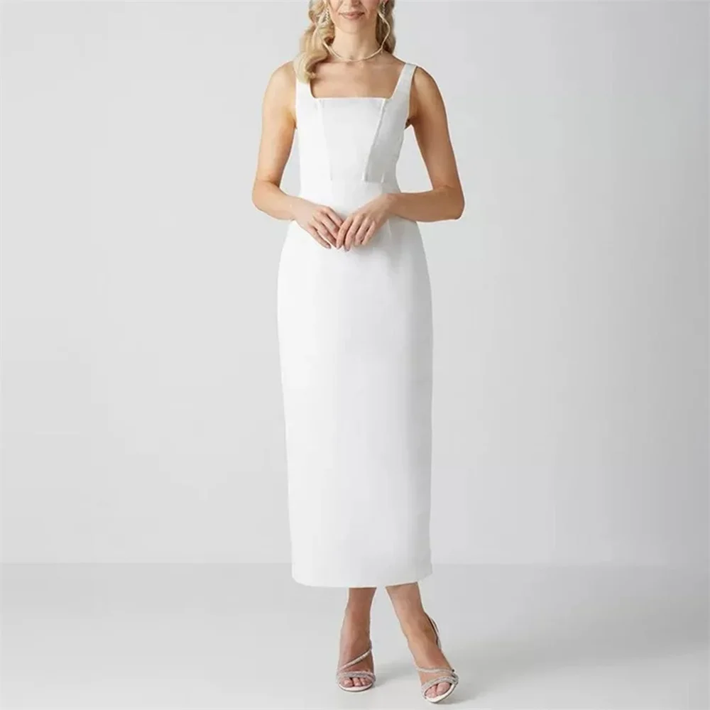 ROYET-vestido de noite com alça de espaguete para mulheres, baile longo elegante, plissado sem mangas, linha A, comprimento do tornozelo, trem de varredura, pescoço quadrado