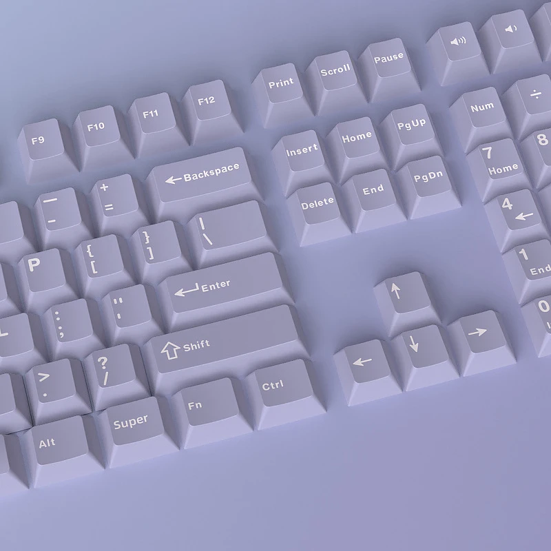 

Фиолетовые клавишные колпачки PBT. Полный набор с гравировкой. 126 штук. Оригинальная высота клавишных колпачков, двухцветные.