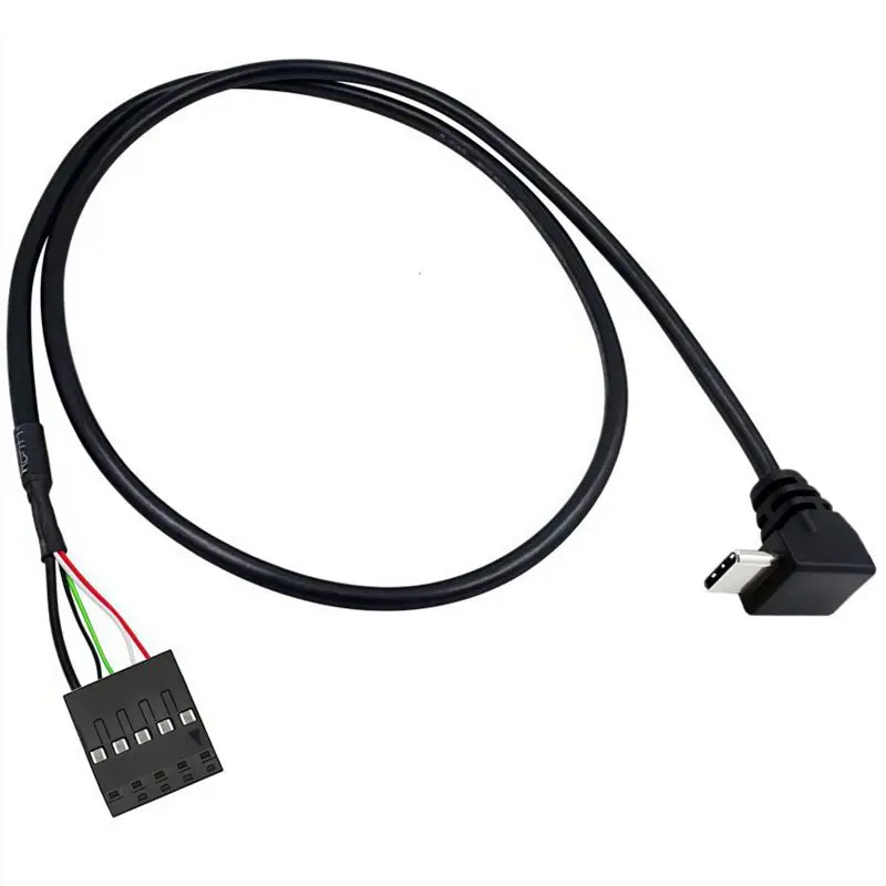 0.5m 90 Degree Bend Type-C Male to USB 2.0 9-Hole Front Pin Female Desktop Chassis Panel Upgrade Adapter Cable