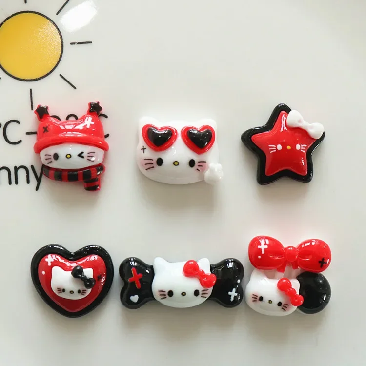 5pcs miniso series red kitty cartoon resin flatback cabochons diy crafts materials jewelry making charms