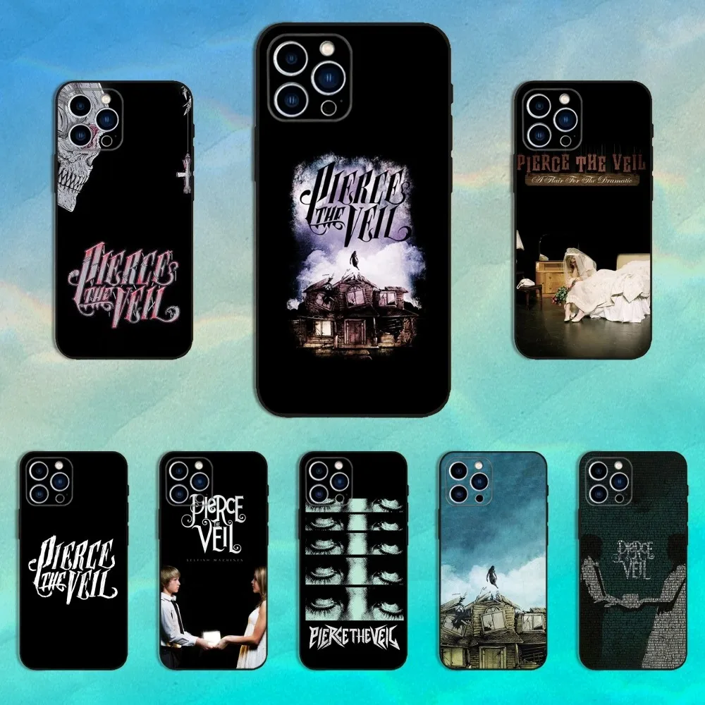 

P-Pierce The V-Veils Band Phone Case For iPhone 16,15,14,13,12,11 Plus,Pro Max,XS,X,XR,SE,Mini,8,7,Soft Silicone Black Cover