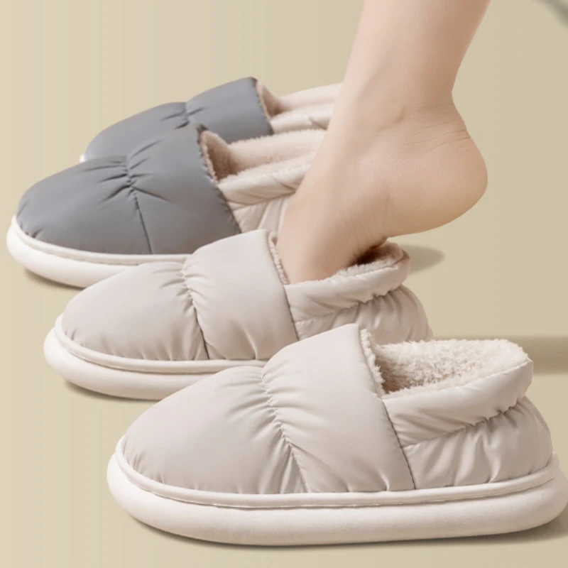 

Men Platform Cotton Shoes Winter Warm Plush Slides Non-slip Flats Home Waterproof Soft Sole Comfort Snow Boots Botas De Nieve