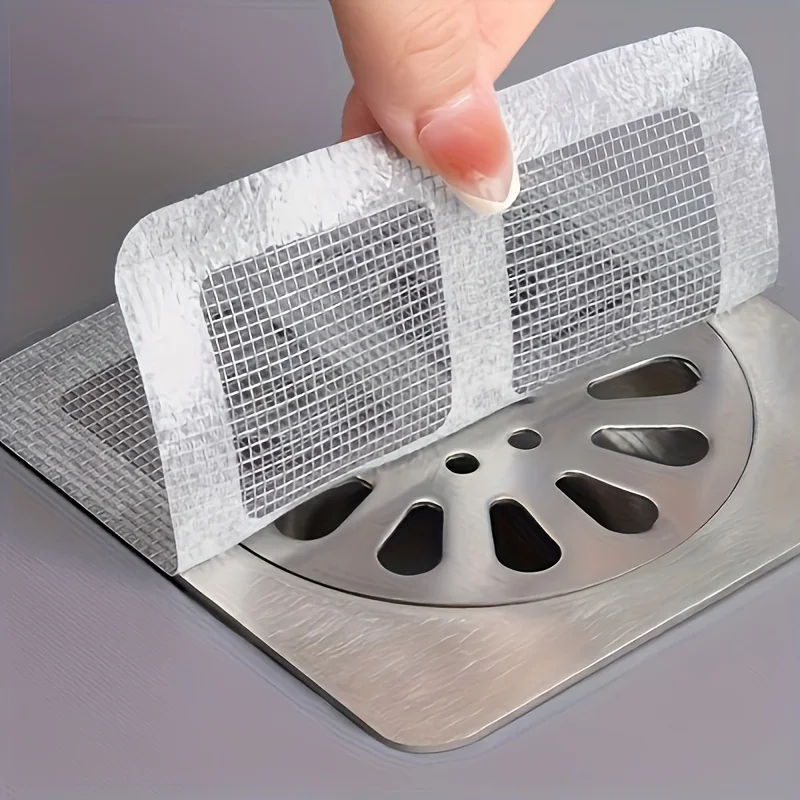 

[Hair Catcher Stickers] 10pcs Disposable Shower Drain Hair Catcher Stickers - Plastic Mesh Strainer Covers For Bathroom, Bathtub, And Sink Drains - Easy-to-Use Hair Stoppers With Fine Grid Pattern To Prevent Clogs, Bathroom Stickers