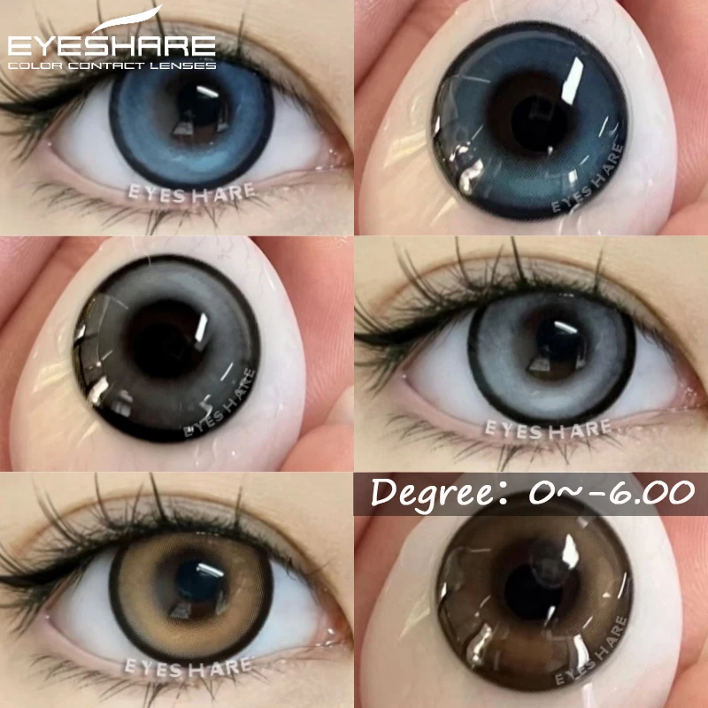 EYESHARE 1 Paar farbige Linsen mit Grad -0,00 bis -6,00, weiche Linse, braune Augenlinsen, natürliche graue, mehrfarbige Linsen