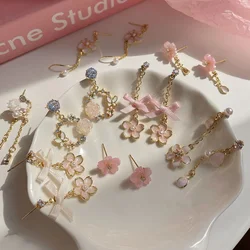 Sweet Pink Cherry Blossoms Drop Earrings for Women Korean Romantic Flower Waterdrop Earrings Girls Party Wedding Jewelry