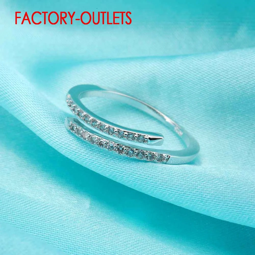 Genuine 925 Sterling Silver Resizable Ring Classic Fashion Jewelry Cubic Zirconia Pave Setting Women Girls Party Anniversary