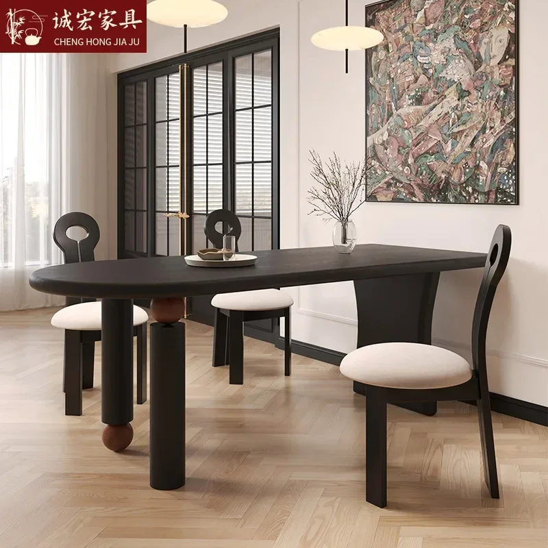 Rectangle log dining table household small apartment