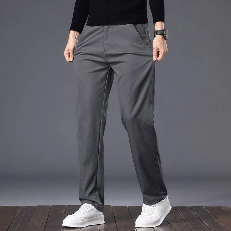 ربيع الخريف نمط جديد فضفاض مستقيم مطاطا رجال الأعمال سراويل تقليدية شعبية سراويل الصيف مريحة متعددة الاستخدامات #5