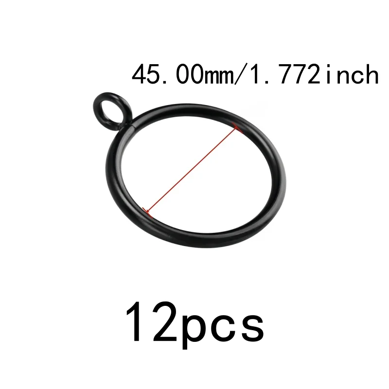 Easy Install Simple Hang 45mm Metal Window Curtain Rings 12 pcs, perfect for Bathroom Shower Panel, Rust Resistant, Black