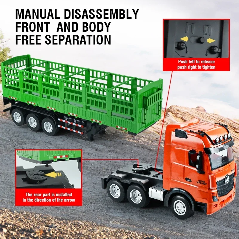 

1:18 RC Transporter High Hurdle Truck 9-канальный полуприцеп со звуком и светом, дистанционное управление, вращающийся инженерный автомобиль, детские игрушки