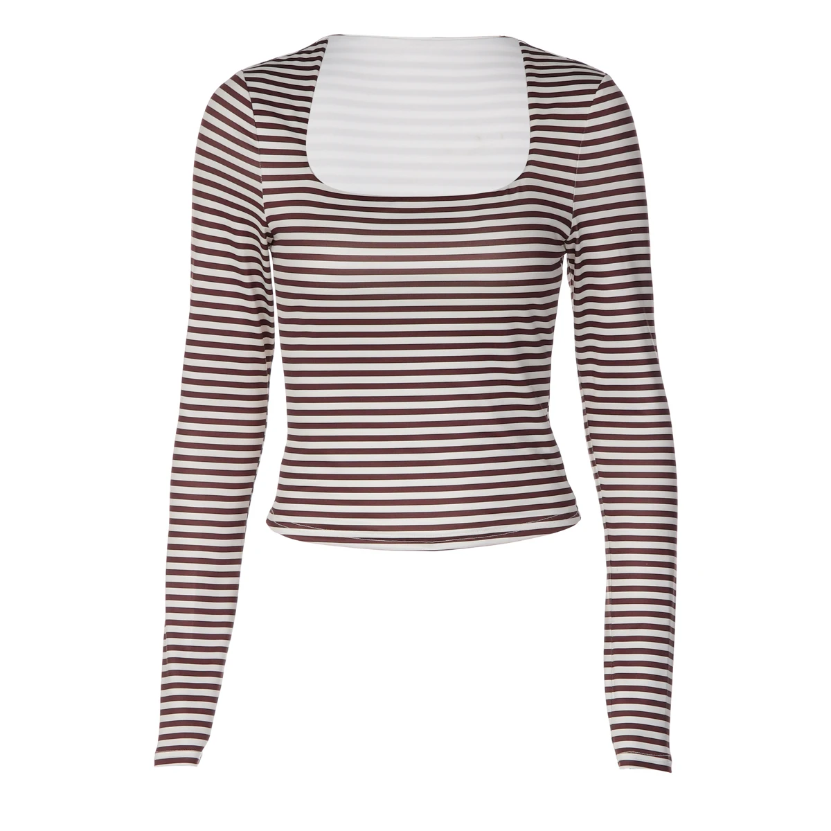 Hugcitar Gestreiftes Crop-Top mit Quadratischem Kragen und Langen Ärmeln, Sexy Damen-Mode-Outfit für Herbst, Streetwear, Party-T-Shirts, Großhandel – Detail 11