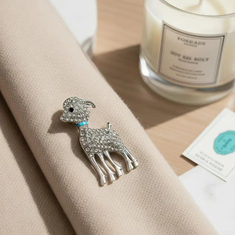 Rhinestone Lamb Fashion Brooch Full Crystal Inlay Silver Plated Exquisite Jewelry for Scarf Decor Daily Wear Anniversary Gifts
