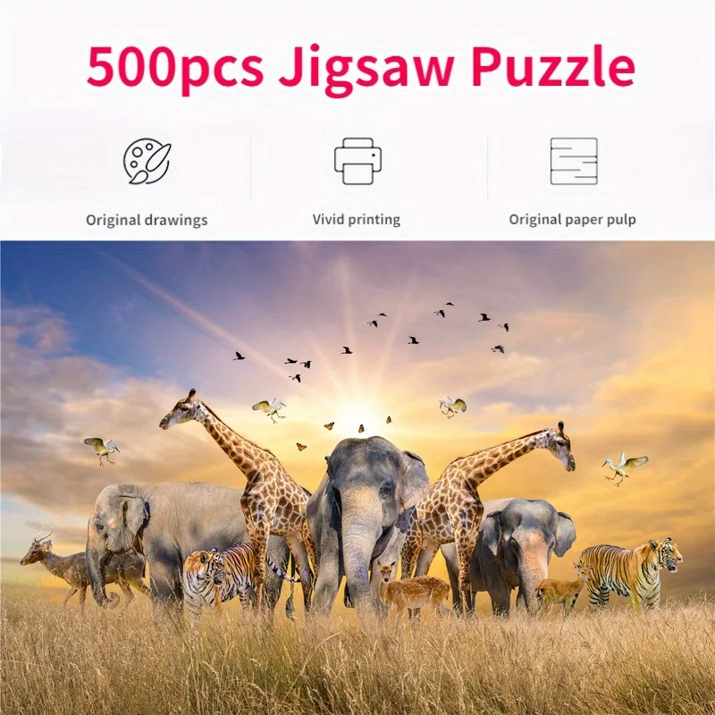 500 Pieces Jigsaw Puzzle for Adults Painting Prairie Animals Paper Puzzles Home Decor Wall Display Halloween Christmas Birthday