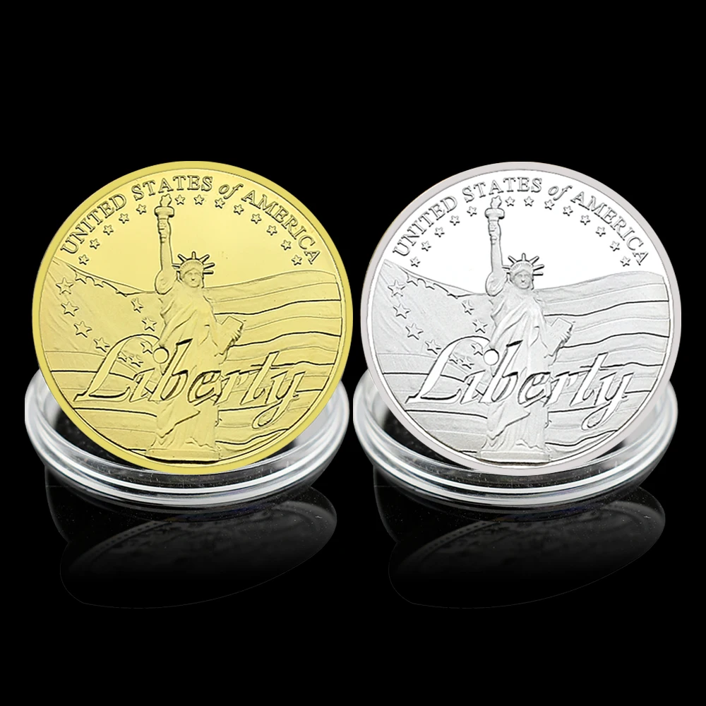 

2Pcs American Statue of Liberty Commemorative Coin in god we trust Metal Challenge Coin Collectible Gift