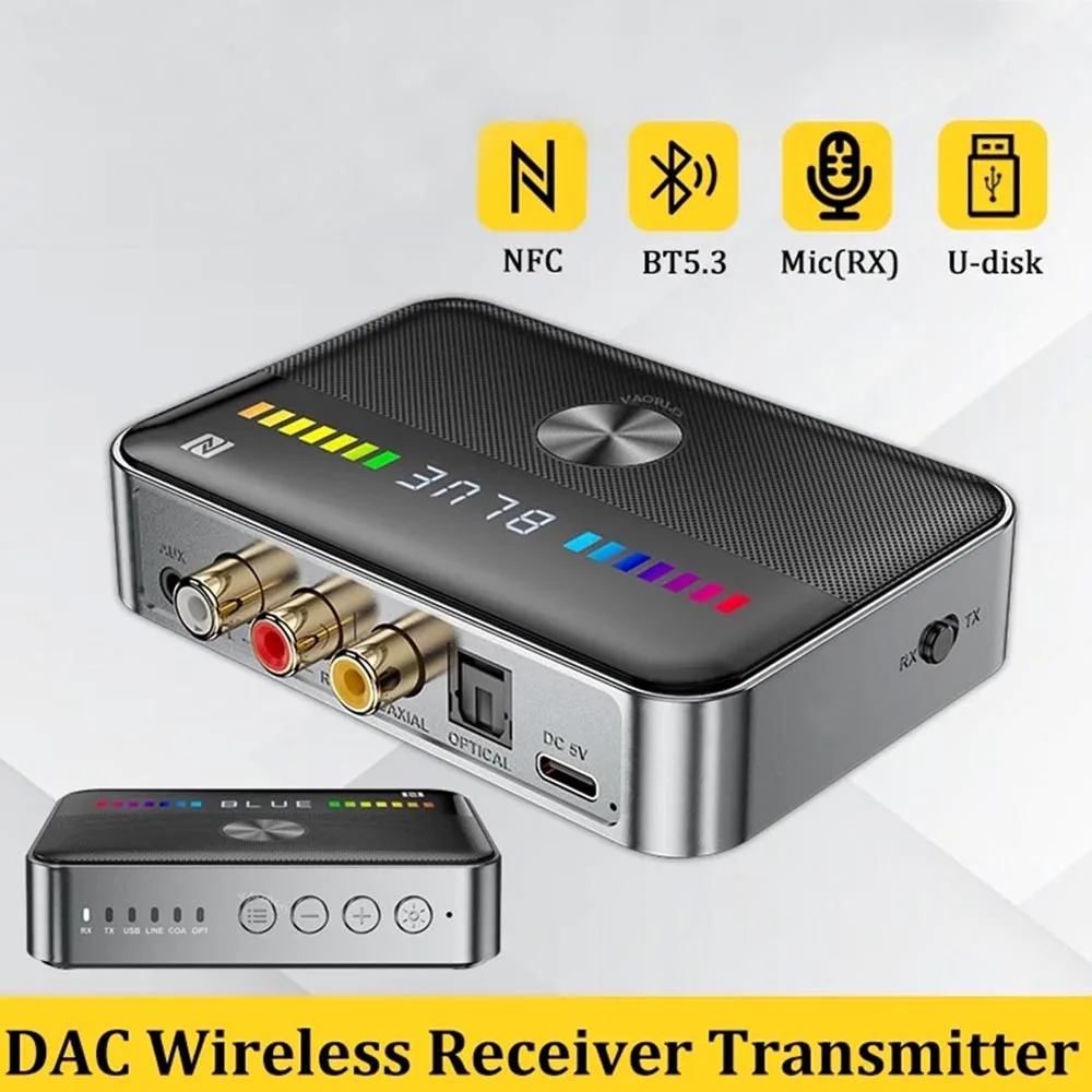 

DAC Bluetooth 5.3 Audio Receiver Transmitter Digital to Analog Converter Low Latency NFC Lossless Music Wireless Adapter