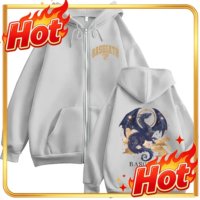Sudadera con capucha y cremallera de la colección Basgiath War College, diseño Dragon Rider Fourth Wing, para hombre y mujer, de forro polar, de moda, de manga larga y corte amplio.