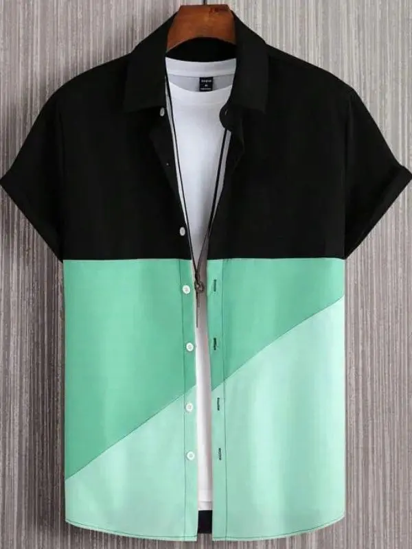 

Men's Color Blo Collared ort Sve irt Printed Loose Fit Summer Youth Faion Casual irt with Button Plaet