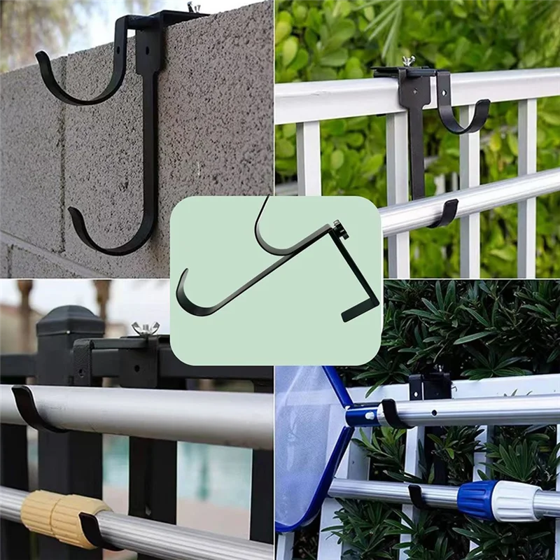 4PCS Adjustable Pool Pole Hangers, Metal Fence Hooks Pool Tool Holder for Telescopic Poles Skimmers Nets Brushes