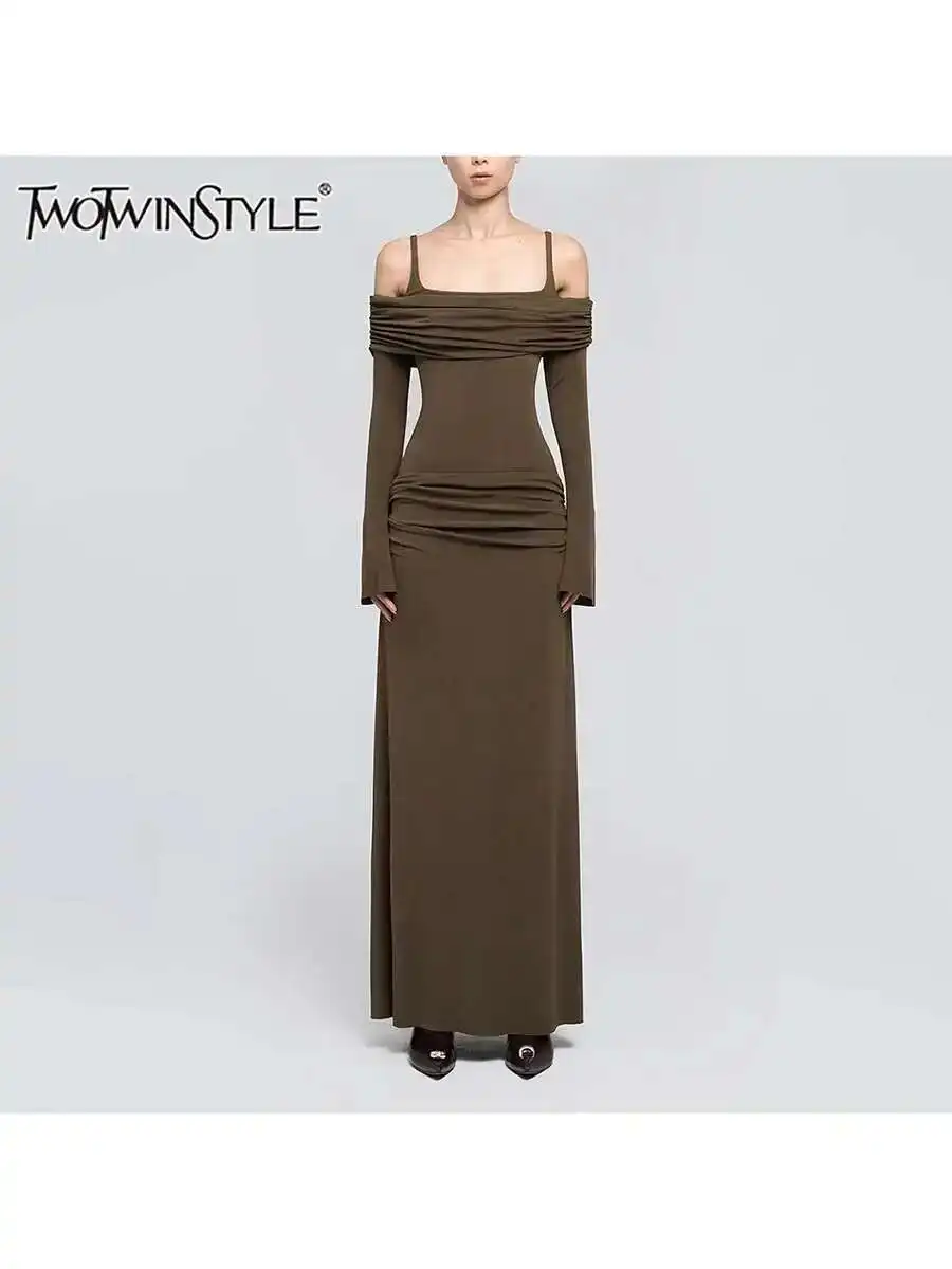 

TWOTWINSTYLE Solid Spliced folds High Street Dresses For Women Lapel Long Sleeve Spliced Sashes Mini Dress Female Fashion New