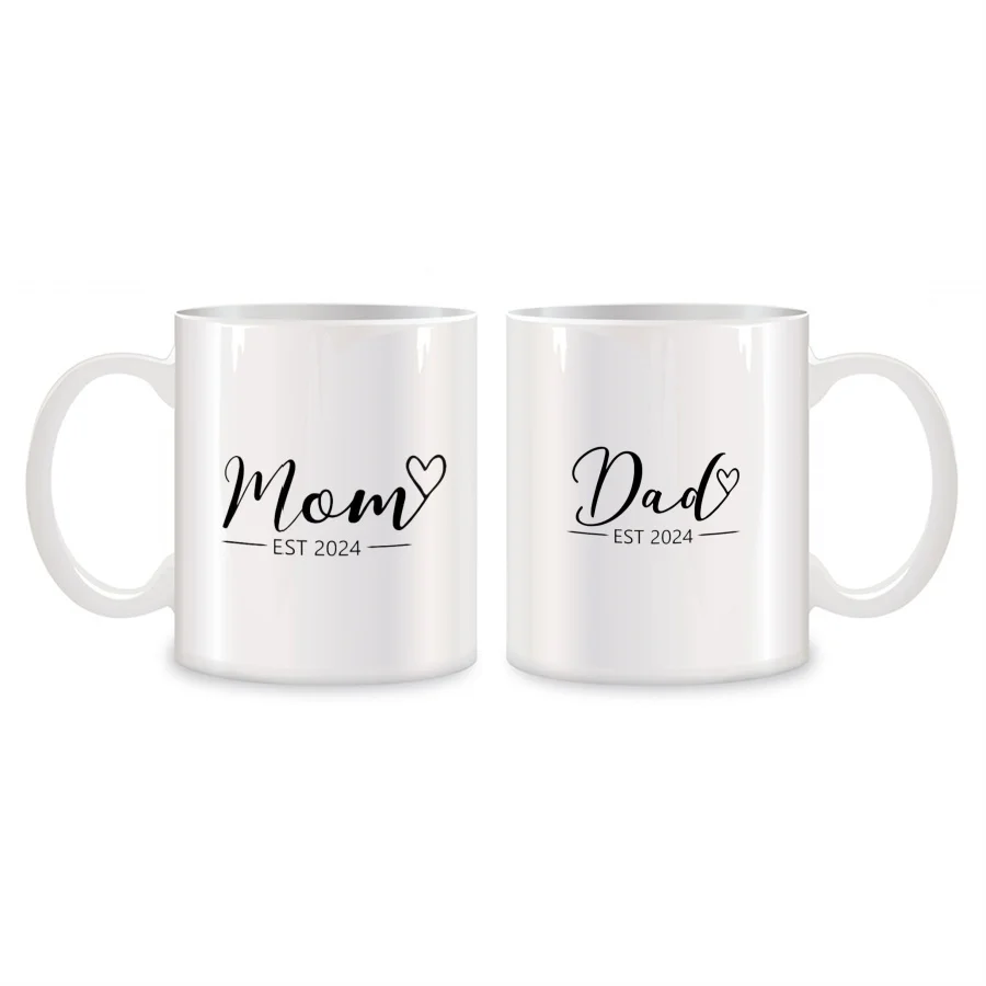 Mom Dad Est 2024 Mugs Set For First Fathers Day Mothers Day Gifts Birthday Gifts Novelty Coffee Ceramic Tea Cups White 11 oz