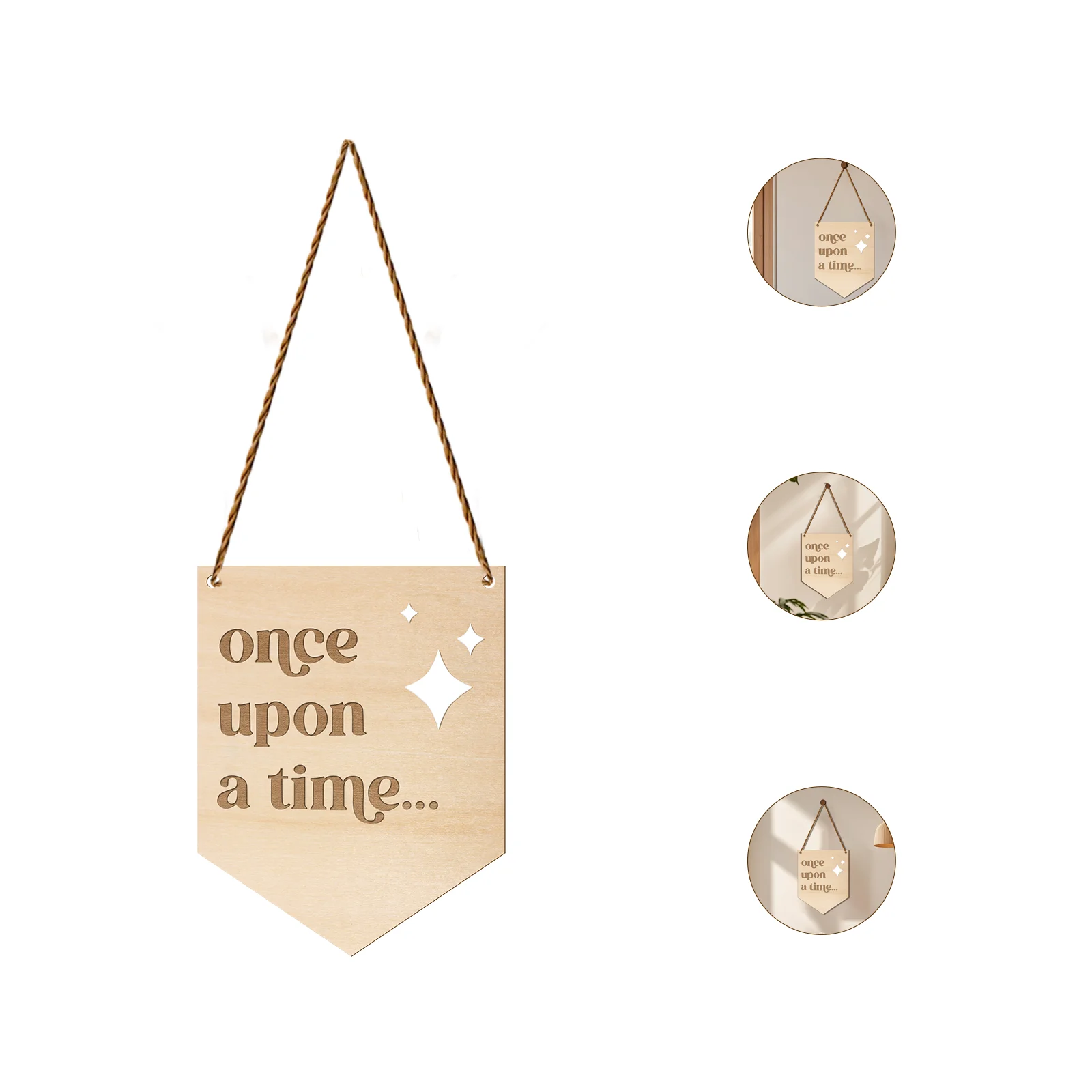 

Once Upon A Time Wooden Wall Hanging Sign - Nursery Decor, Reading Corner Art, Storybook Themed Home Decoration with Stars