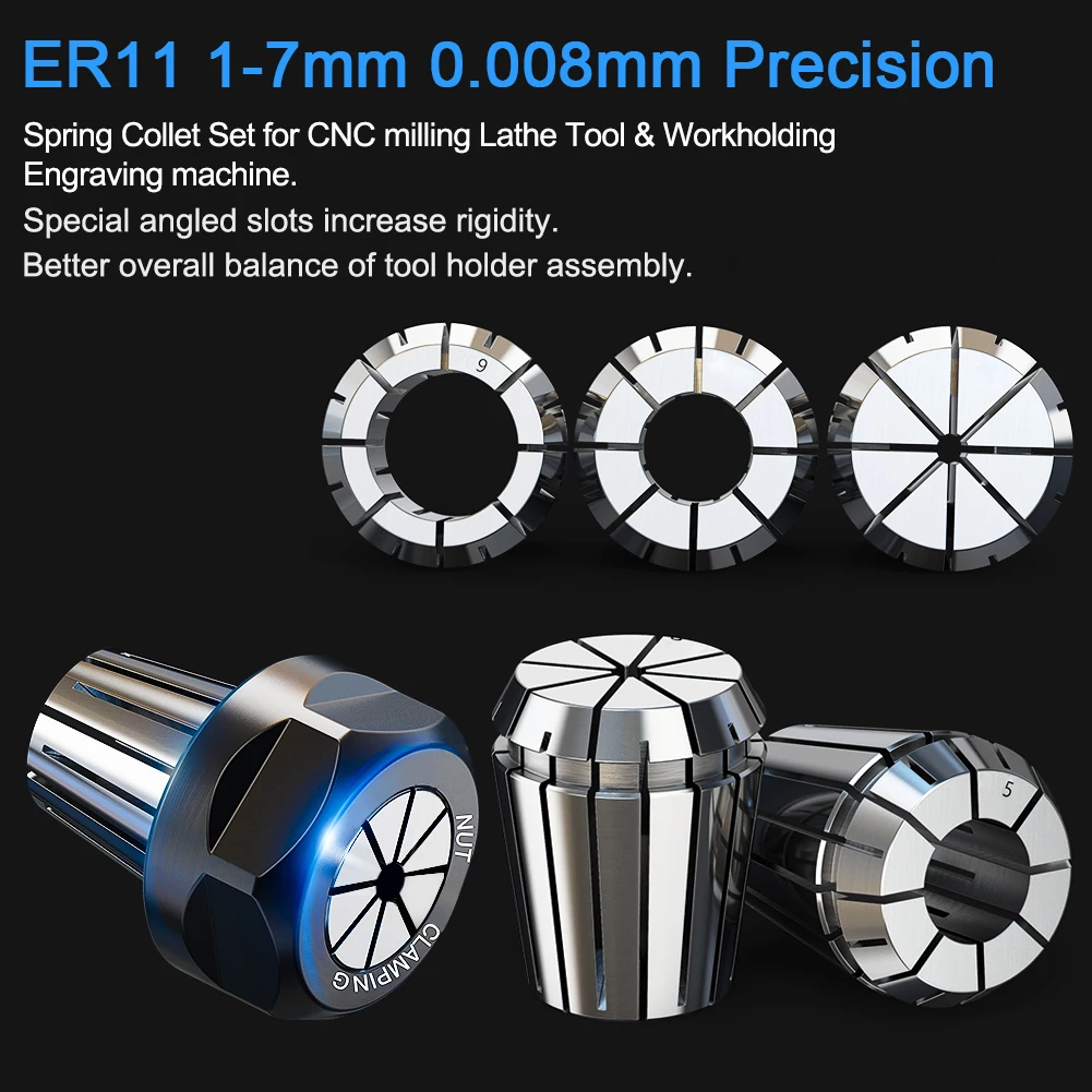 XCAN Tool Holder ER11 Spring Collet Chuck AA 0.008mm Precision 1mm 7mm 1/4 1/8 Collet Clamp for CNC Engraving Machine Lathe Tool