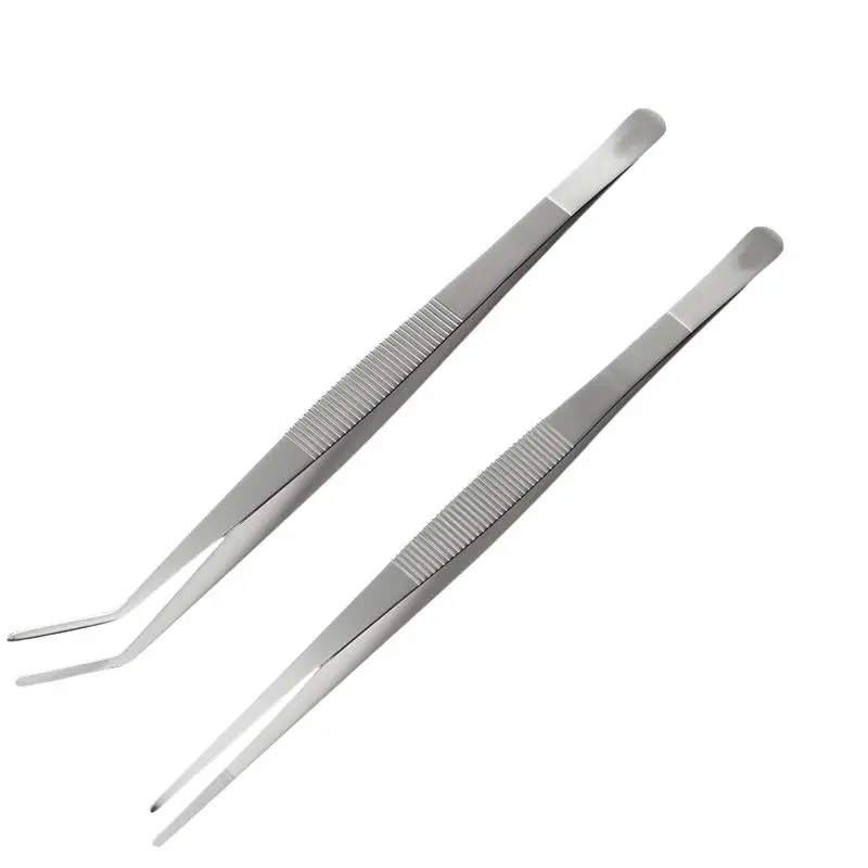 -2Pcs Heat Resistant Stainless Steel Tweezers Straight Curved Tip Kitchen Tools for BBQ Cooking Plating Dessert Decor