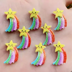 Glitter Kawaii Flatback Resin Cabochon Craft Cartoon Rainbow Resin Cabochons for Bows DIY Scrapbooking Decorate 10Pcs/lot