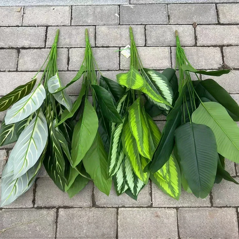 Simulation Green Plant Handle Bundle 15 Forks 12 Forks Green Dill Evergreen Plantain Leaves Duck Foot Wood Film Feel Leaves