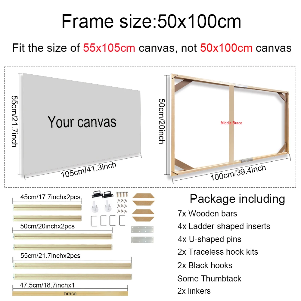 Verschillende maten canvas frame houten frames natuurlijke houten foto olieverf canvas diamant schilderij frames canvas houten muur frame