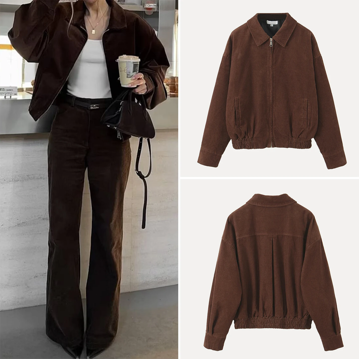 

Simple Ele Women's Corduroy Jaet Coat Autumn 2025 New Sle Commute Faion Z Ladies Stand Fit Long Sve Zipper