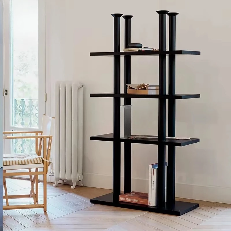 Solid wood bookshelves, black metal spray paint, office furniture wall-mounted shelves, multi-layer storage shelves
