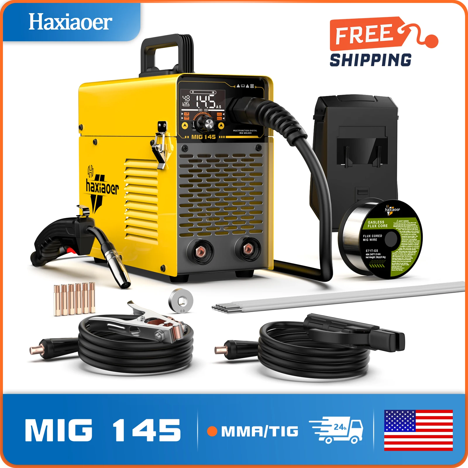 Haxiaoer MIG145 120A 110v Welding Machine MMA/GASLESS MIG TIG Welder Flux Core Welder for Carbon Steel Stainless Steel