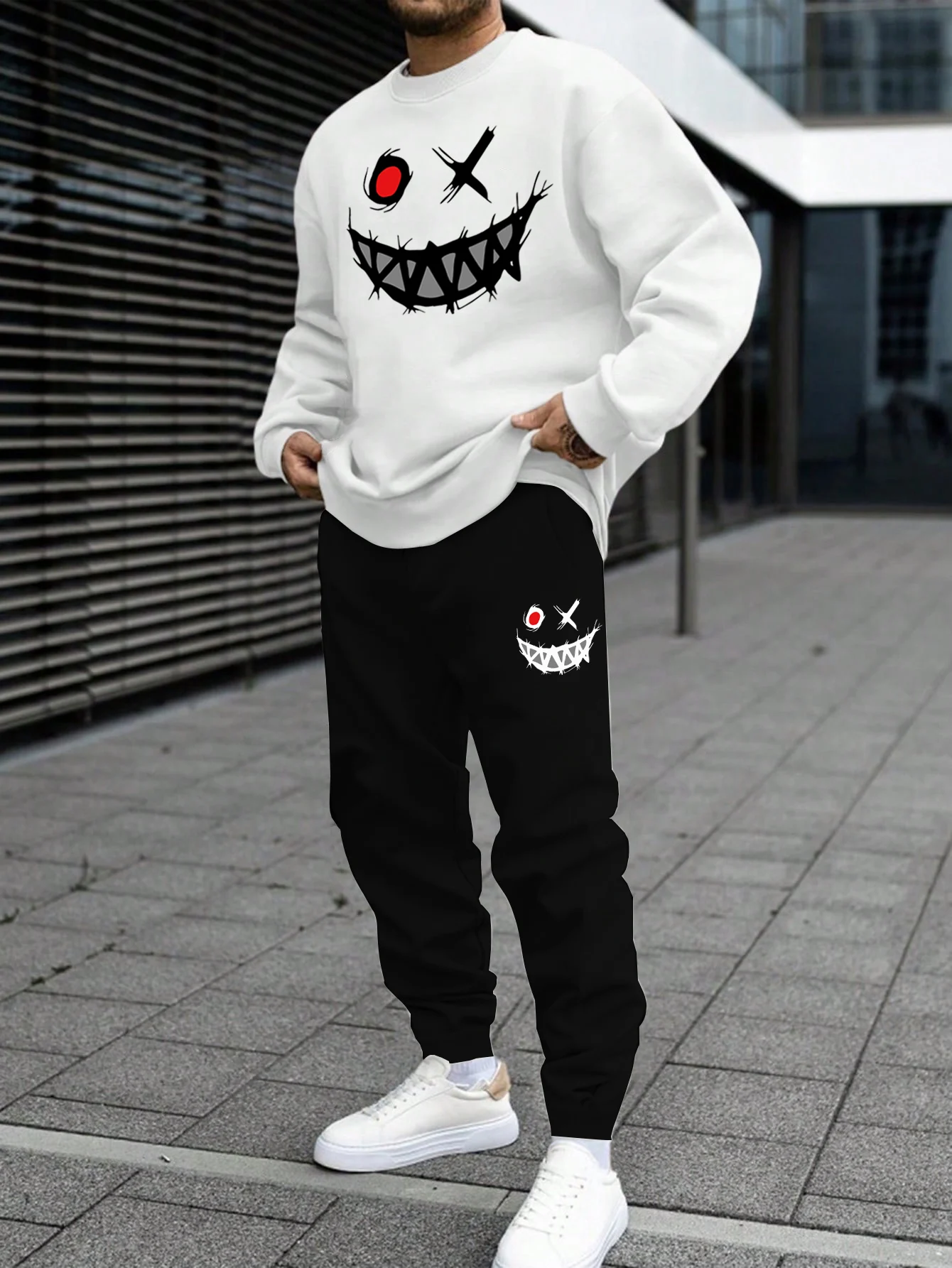 Trendy New Hoodie Sweatshirt Set Men\'s Loose Casual Fit Sweatshirt Sweatpants Printed Hundred Long Sleeve Sweatshirt Set