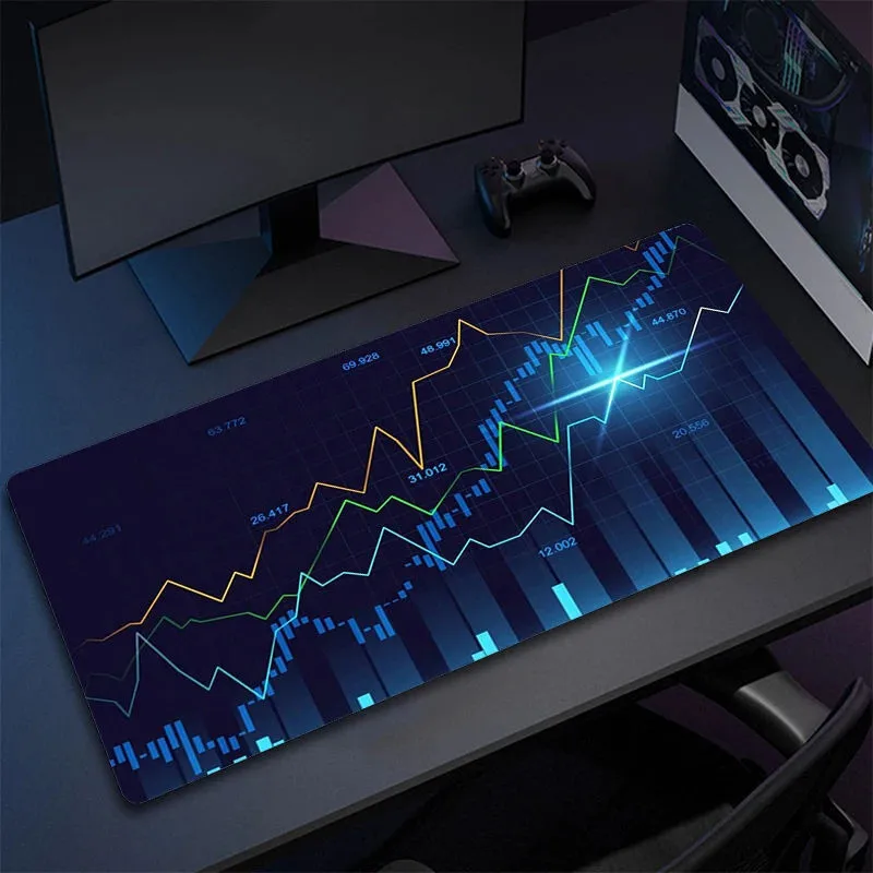 Computer Mouse Mat Stock Market Candle Chart Gaming Mouse Pad Gamer Locking Edge Computer Mousepad Game HD Print Keyboard Pads
