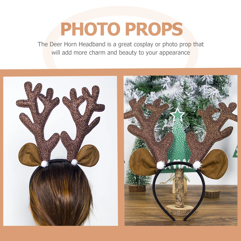 

2pcs Deer Horn Headband Adorable Hair Band Multi-Function Decorative Hairband For Cosplay Party Christmas Halloween Gift