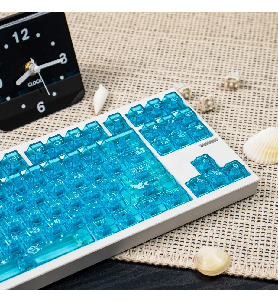 Keycap customization full set of PBT + PC original factory height deep sea snow mountain gradual change blue transparent