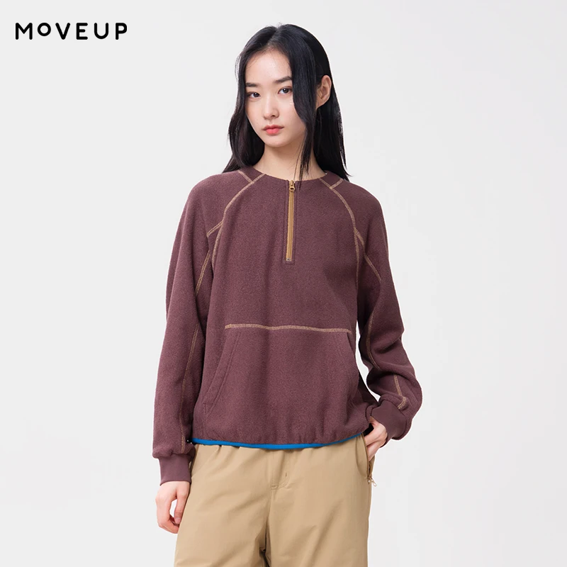 MOVEUP Women's Cropped Sweatshirt FUN Series 100%Cotton Half Placket Long Sleeve Tops 2026 Winter Casual Cozy Pullover 3ELD11427