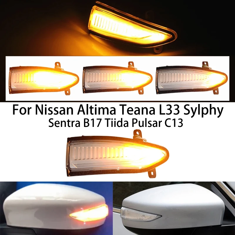 

For Nissan Altima Teana Sylphy Sentra Tiida LED Dynamic Turn Signal Side Mirror Flowing Blinker Indicator Yellow running light