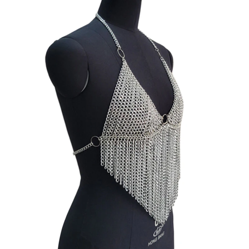 Damen-Tanktops, 2025, Herbst, Halloween, metallischer Ketten-BH, modisches Fransen-Crop-Top, Quasten, Festival-Nacht-Unterhemd, sexy Kleidung – Detail 7