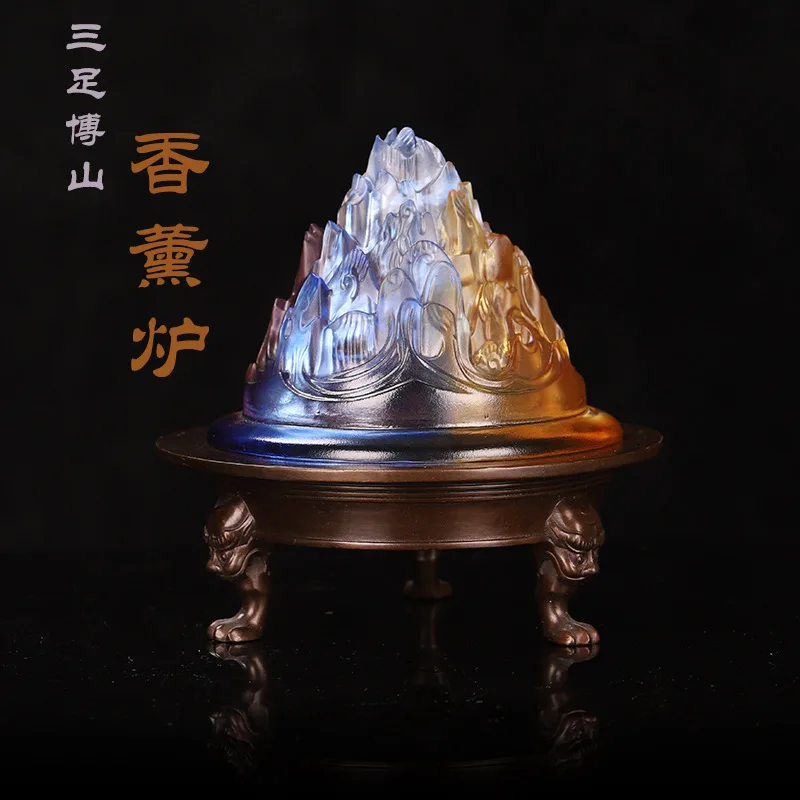 Custom glass incense burner ornament, lotus flower suanni tripod, Boshan burner tray, sandalwood, agarwood incense Ten thousand