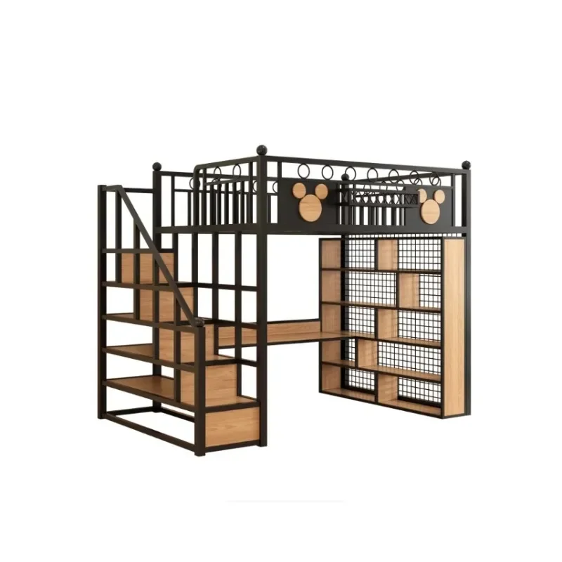 Ironwork high rack bed sheet, upper children's loft bed, duplex second floor bed with staircase, upper bed and lower table combi