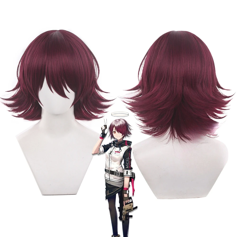 

Парик для косплея Exusiai Arknights, винно-красный, термостойкий, для Comic-con, Хэллоуина, вечеринок