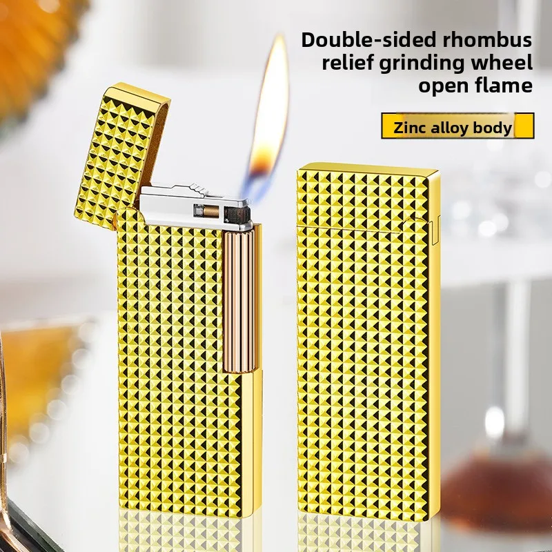 3D Diamond Embossed Thin Portable Grinding Wheel Inflatable Lighter Outdoor Portable Open flame Lighter Barbecue Kitchen
