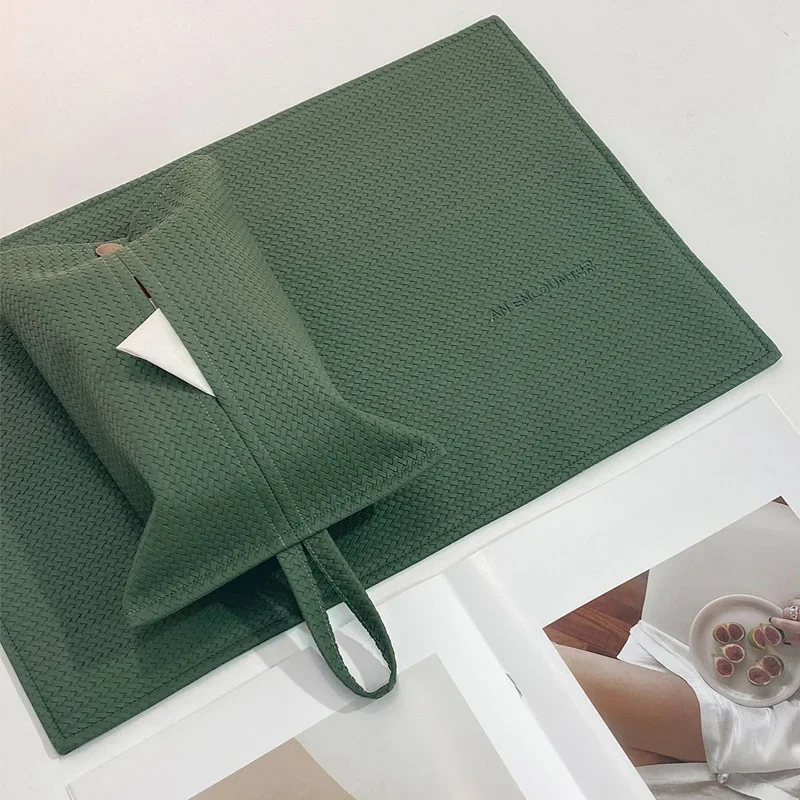 Solid Avocado Green Leather Placemat Woven PVC Waterproof Oilproof Table Mat Heat-insulated Plate Bowl Pad Dinning Room Decor