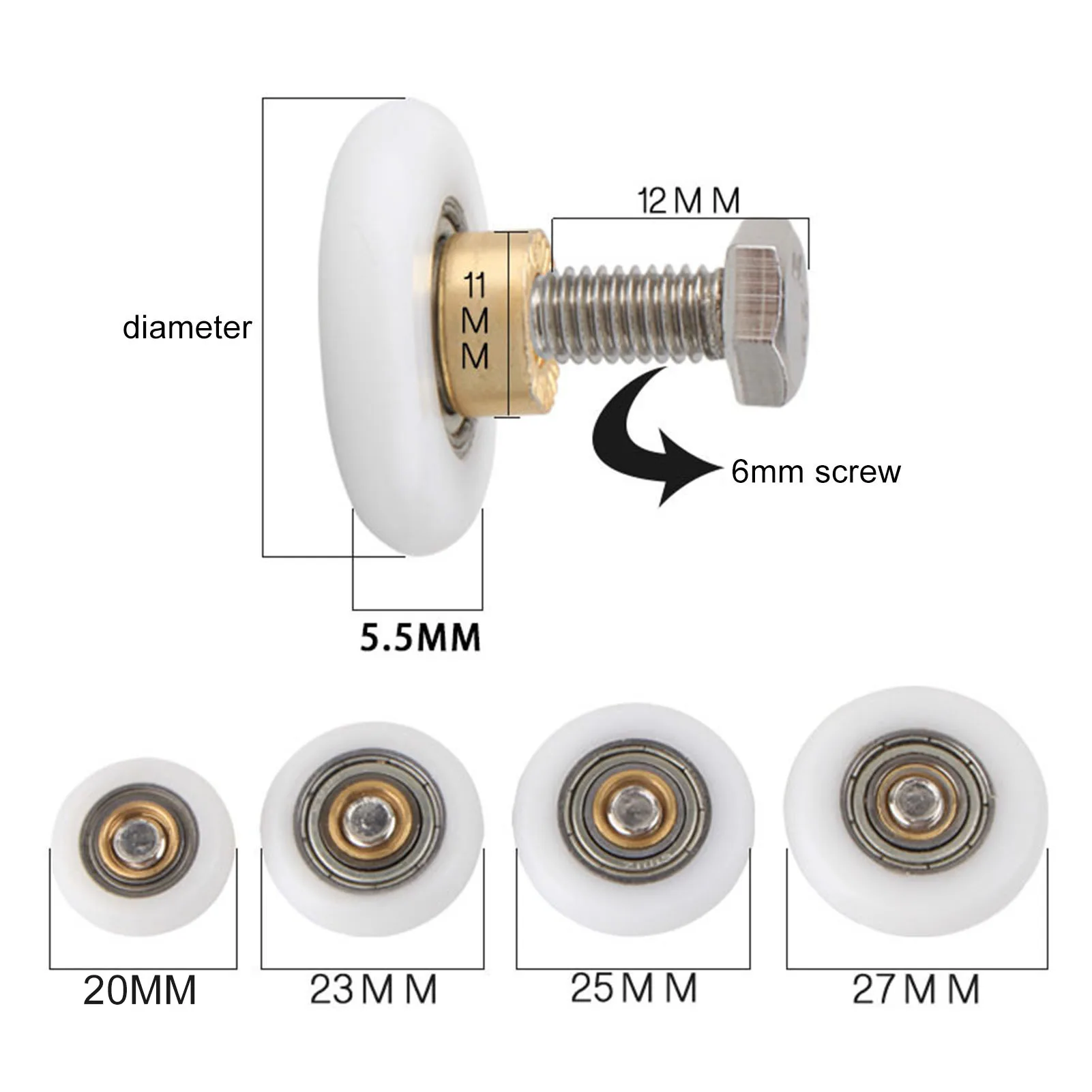 Shower Door Rollers Runners Wheels Replacement Part Plastic Wheel Steel Ball Bearing for Translating Glass Door In Bathroom