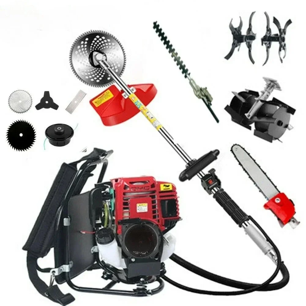 Backpack 10 in 1 Brush Cutter 4 Stroke Engine Petrol Hedge Trimmer Grass Cutter Tiller Cultivator Lawn Mower